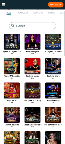 Screenshot des Casinospielbereichs der Locowin-App