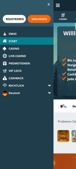 Screenshot des Menüs in der Locowin-App